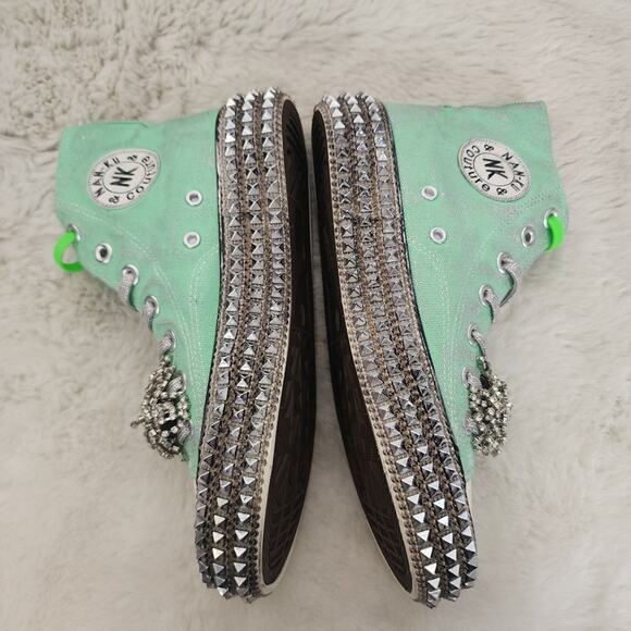 NEW Nan-Ku Couture Free People Cruise Studded Spring Mint Green High Top Sneaker - Picture 8 of 13